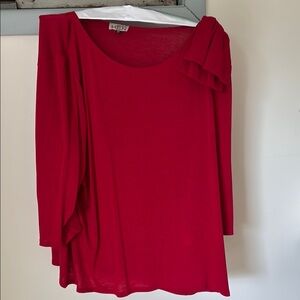 Lela Rose Red Asymmetrical Ruffled 3/4 Sleeve Blouse
